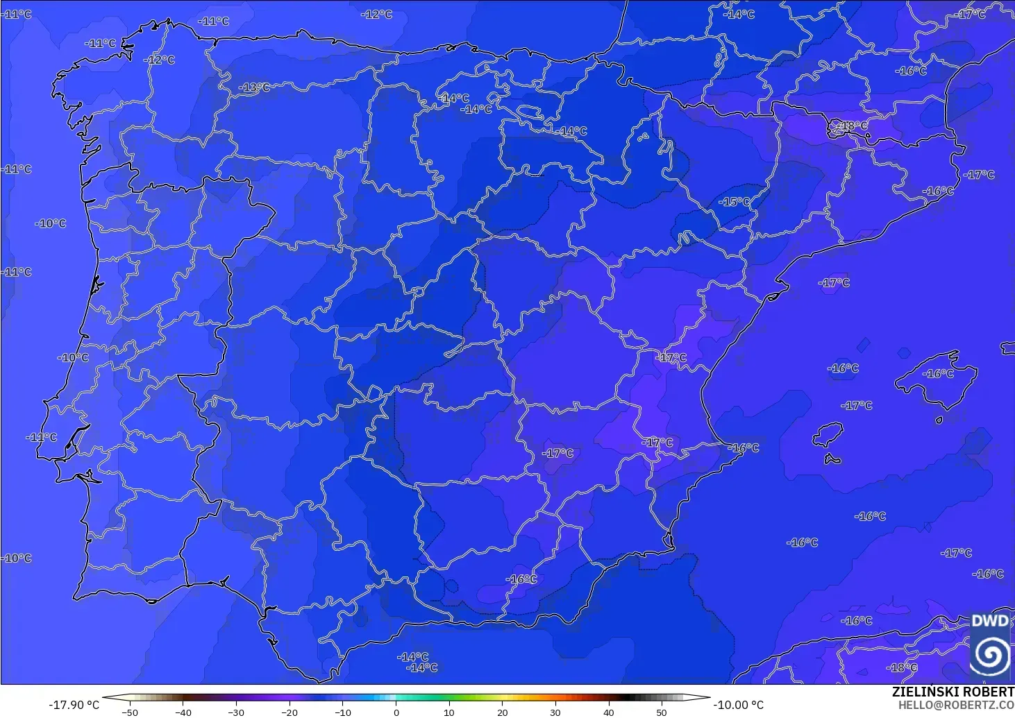 ICON モデル - スペイン, 気温（500hPa）