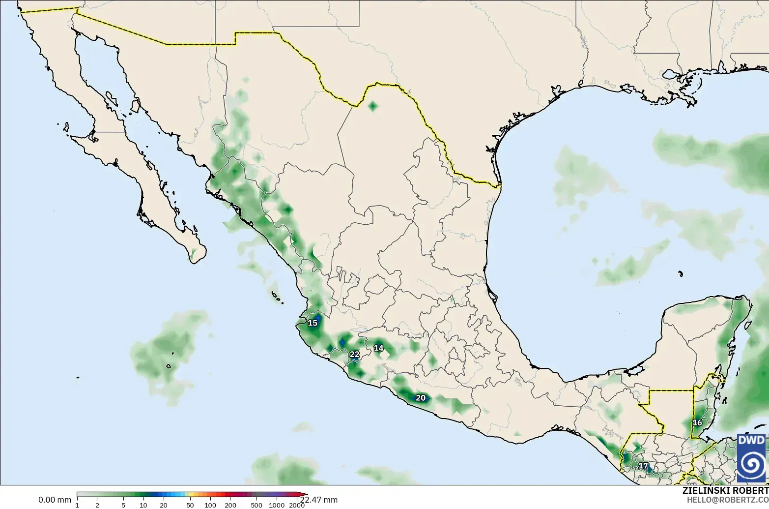 ICON モデル - メキシコ, 降水量の合計