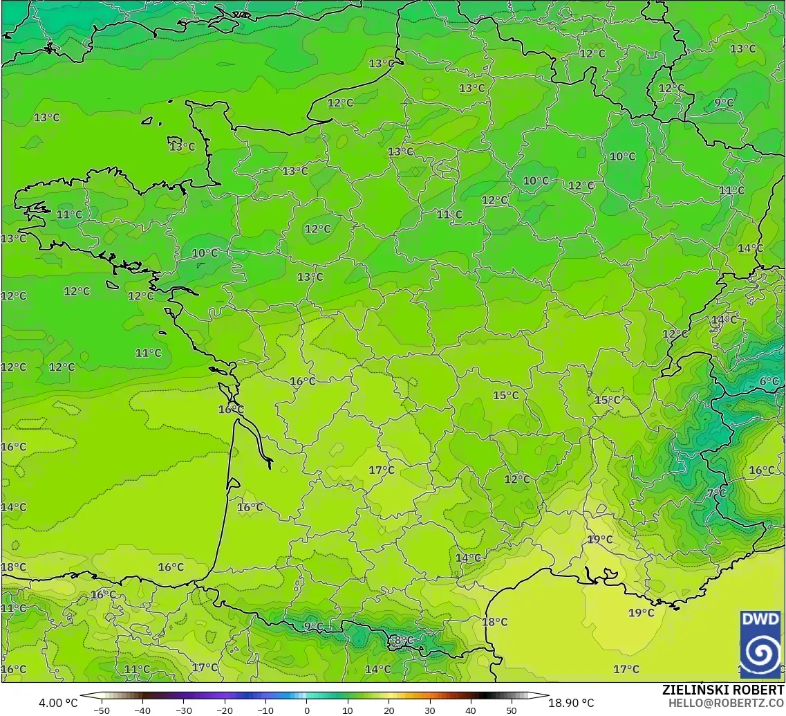 ICON モデル - フランス, 気温（850hPa）