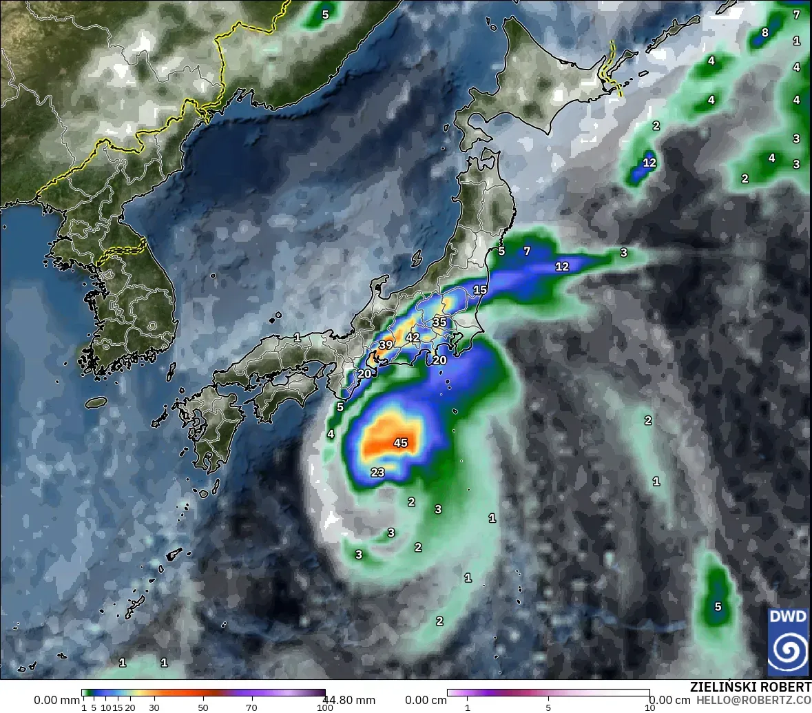 ICON モデル - 日本, 降水量、雲、気圧