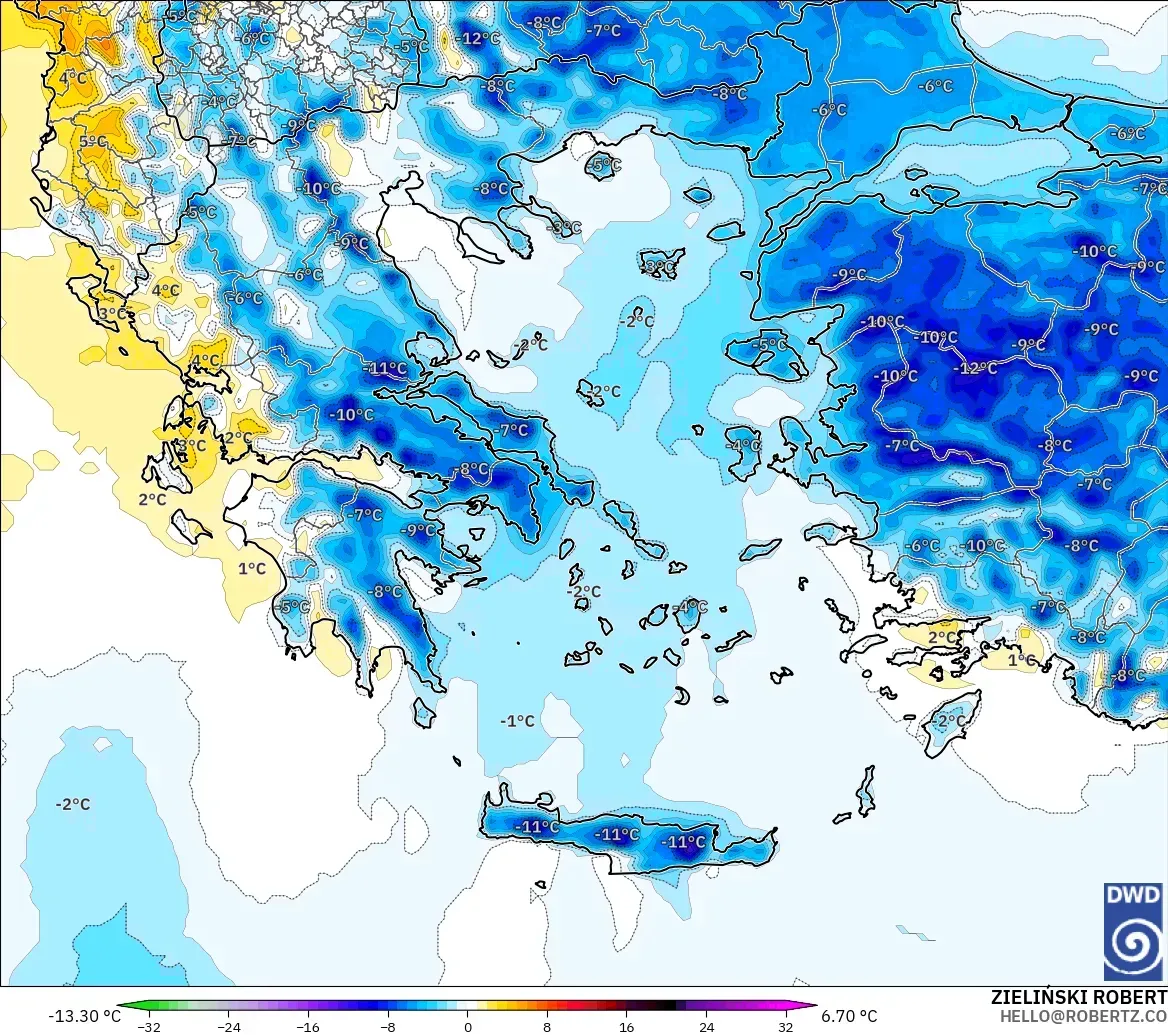 ICON モデル - ギリシャ, 気温異常（2m）