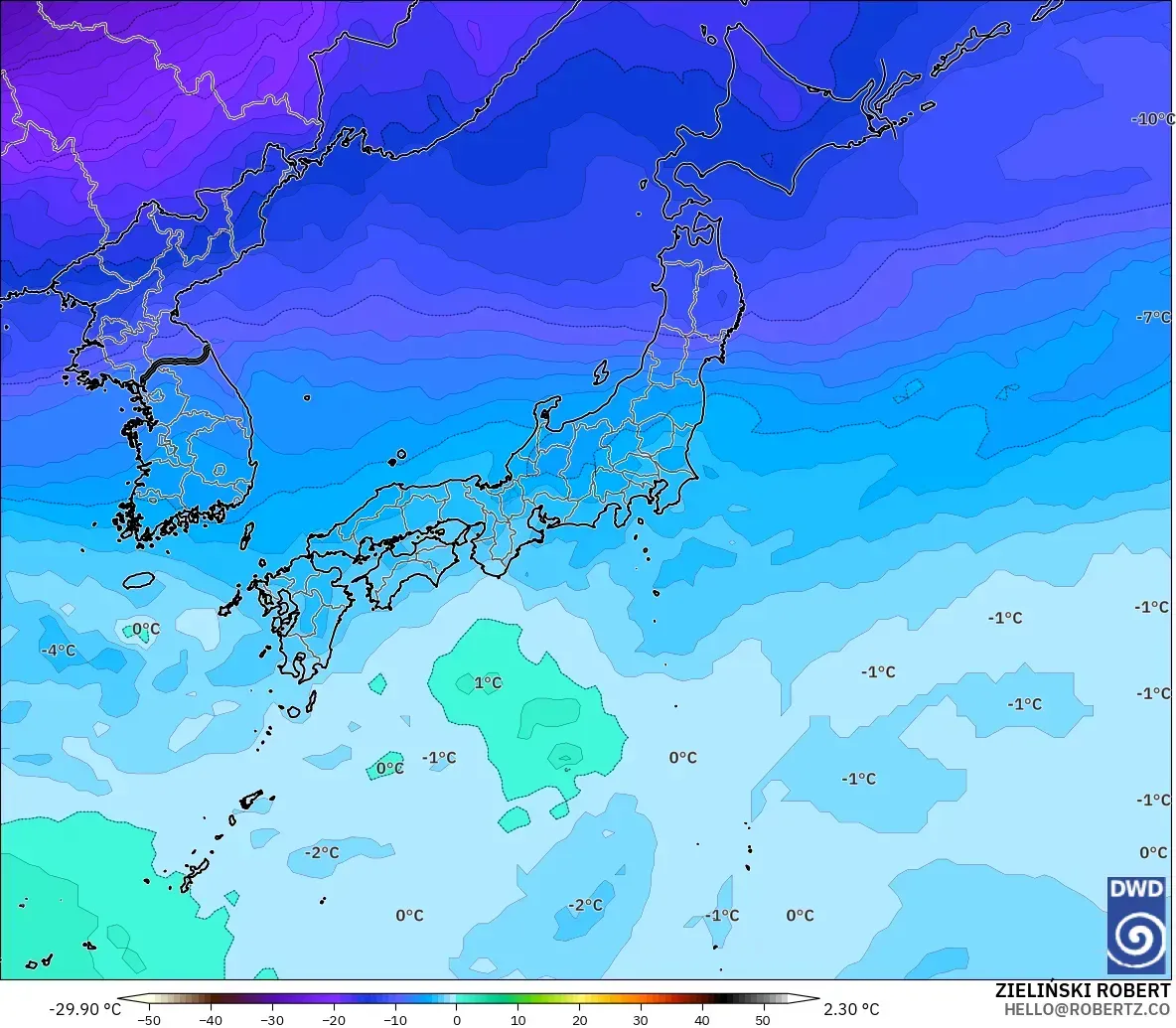 ICON モデル - 日本, 気温（500hPa）