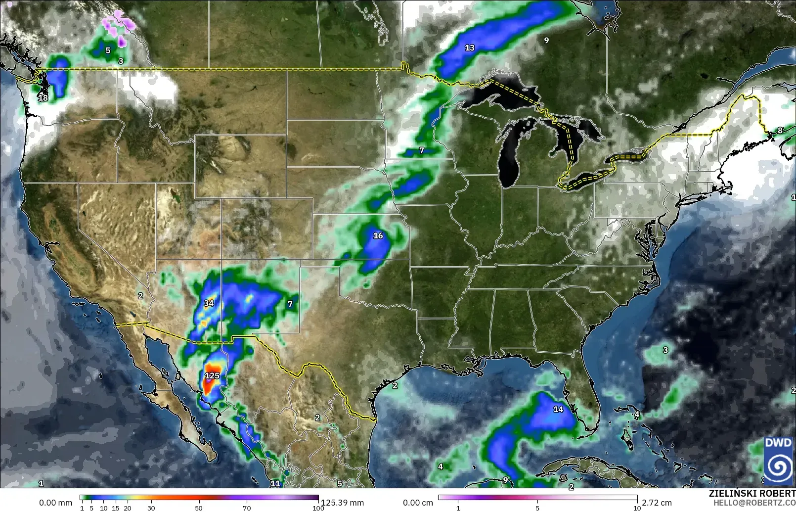 ICON モデル - アメリカ合衆国, 降水量、雲、気圧