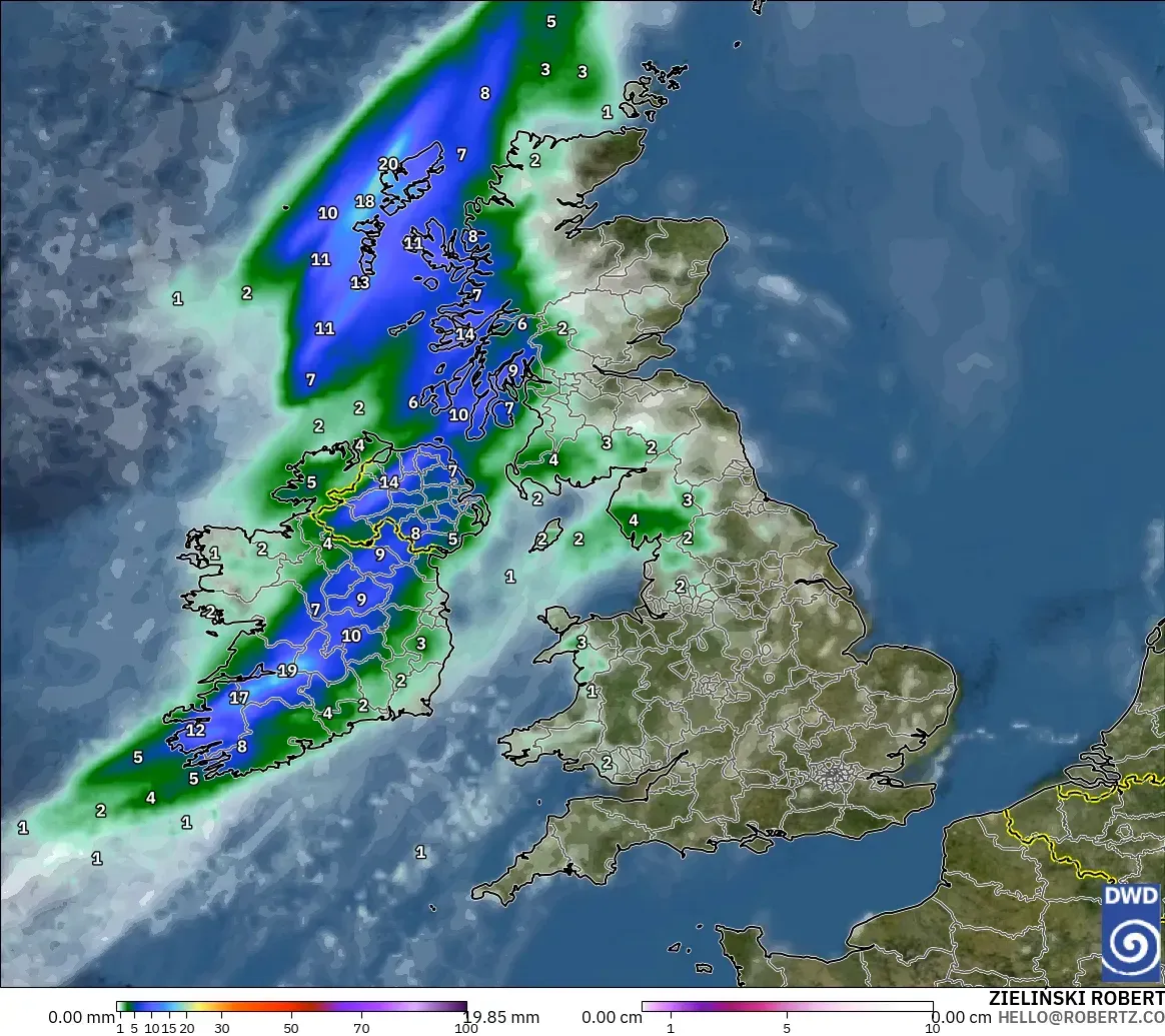 ICON モデル - イギリス, 降水量、雲、気圧