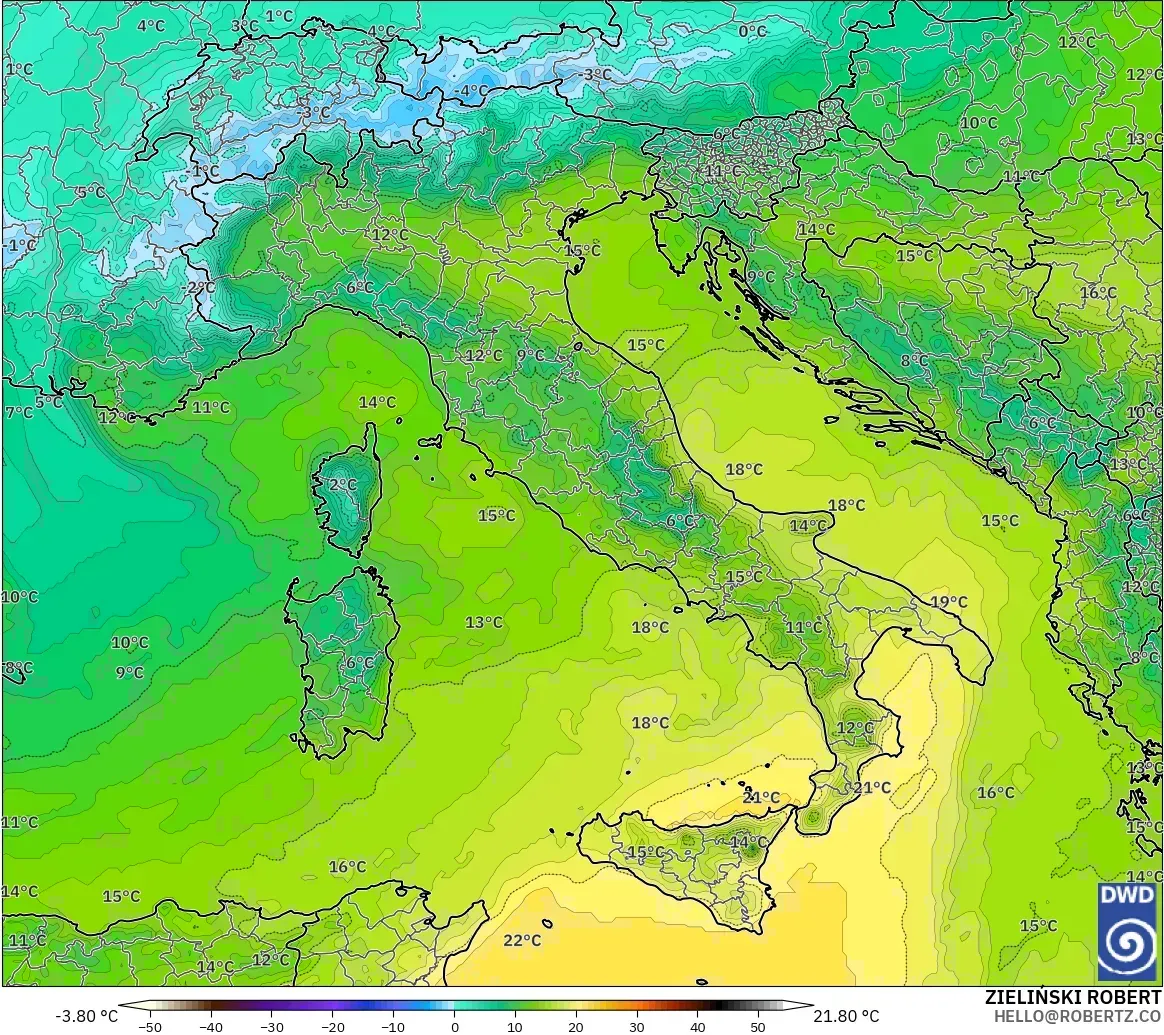 ICON モデル - イタリア, 気温（850hPa）