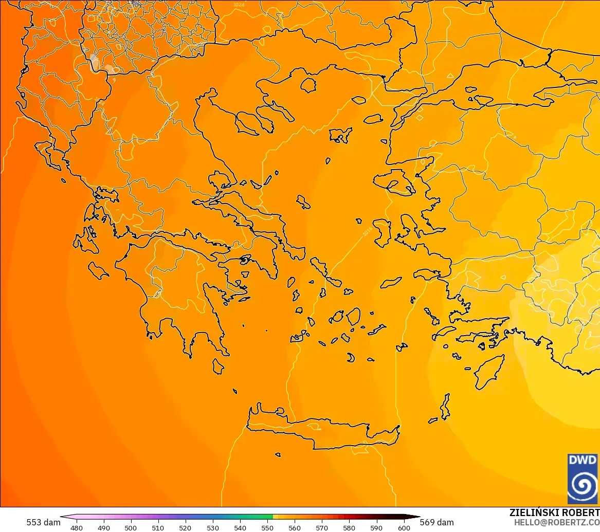 ICON モデル - ギリシャ, 500hPaのジオポテンシャル高度