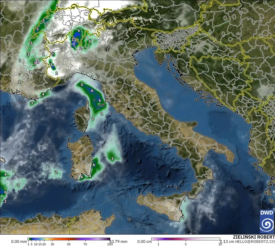 ICON モデル - イタリア, 降水量、雲、気圧