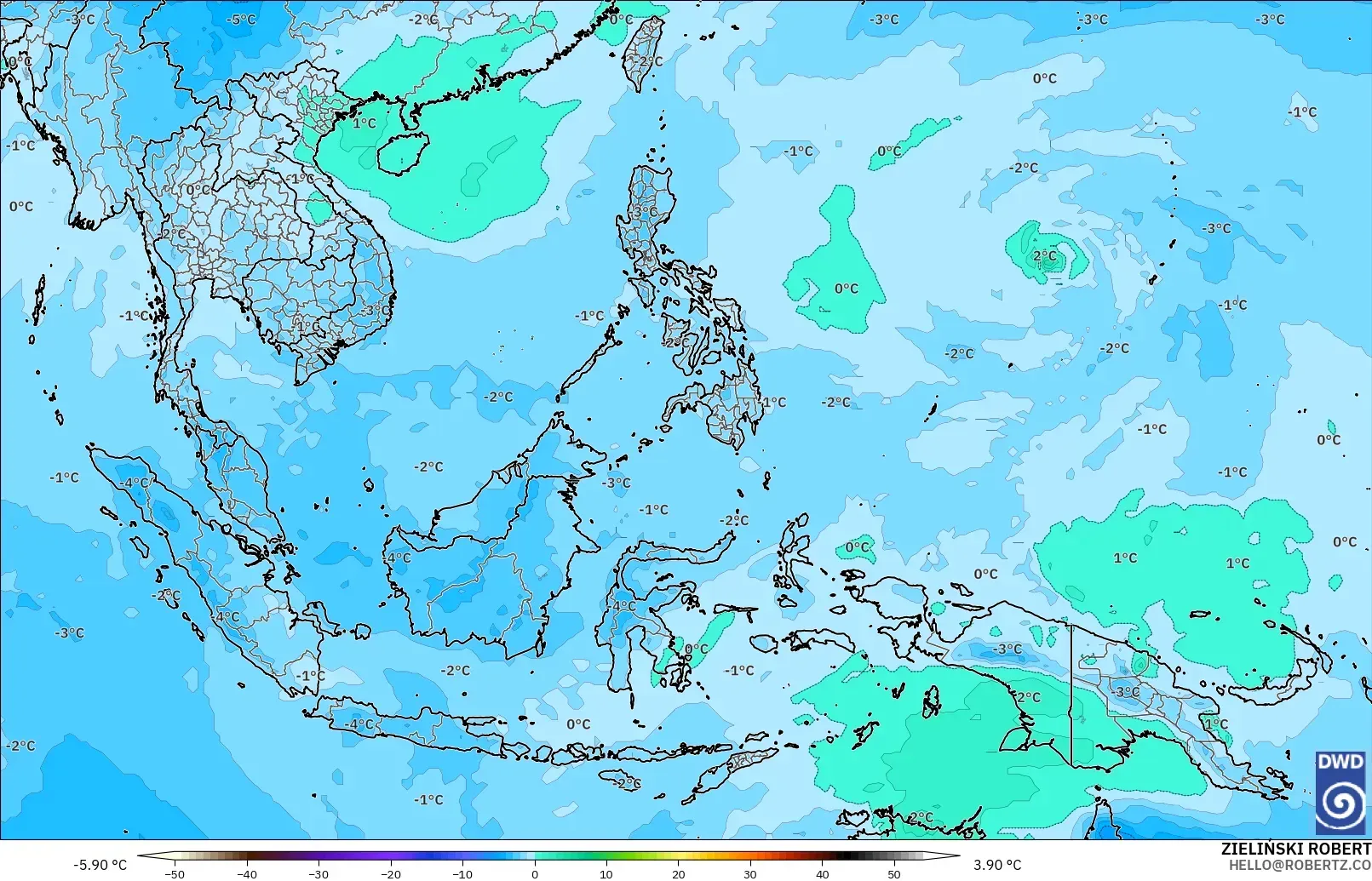 ICON モデル - 東南アジア, 気温（500hPa）