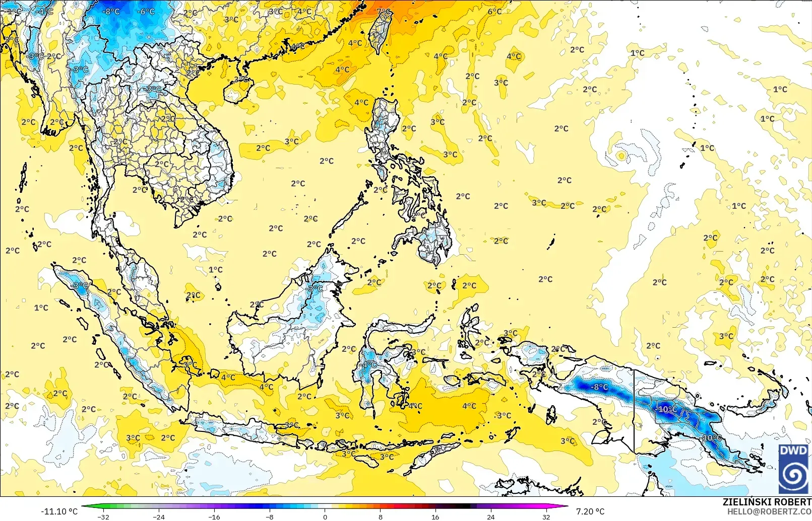 ICON モデル - 東南アジア, 気温異常（850hPa）