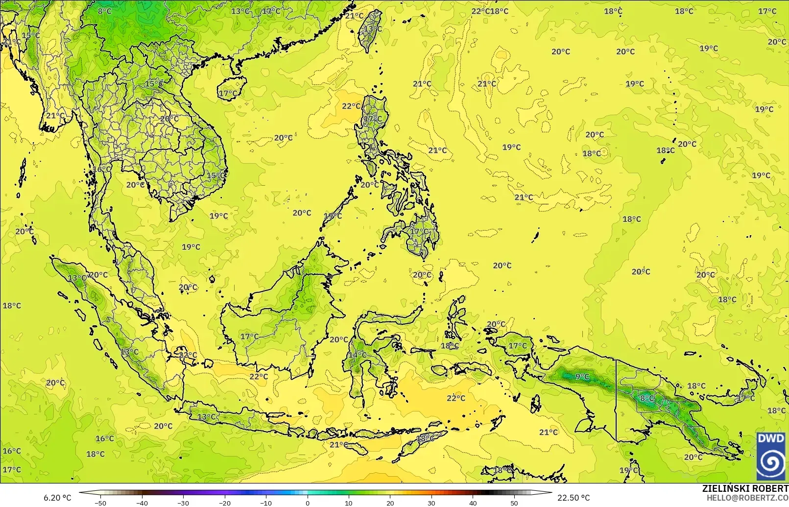 ICON モデル - 東南アジア, 気温（850hPa）