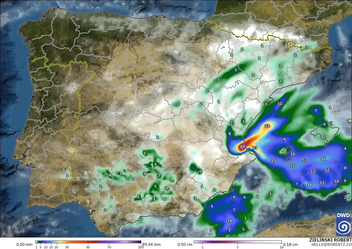 ICON モデル - スペイン, 降水量、雲、気圧