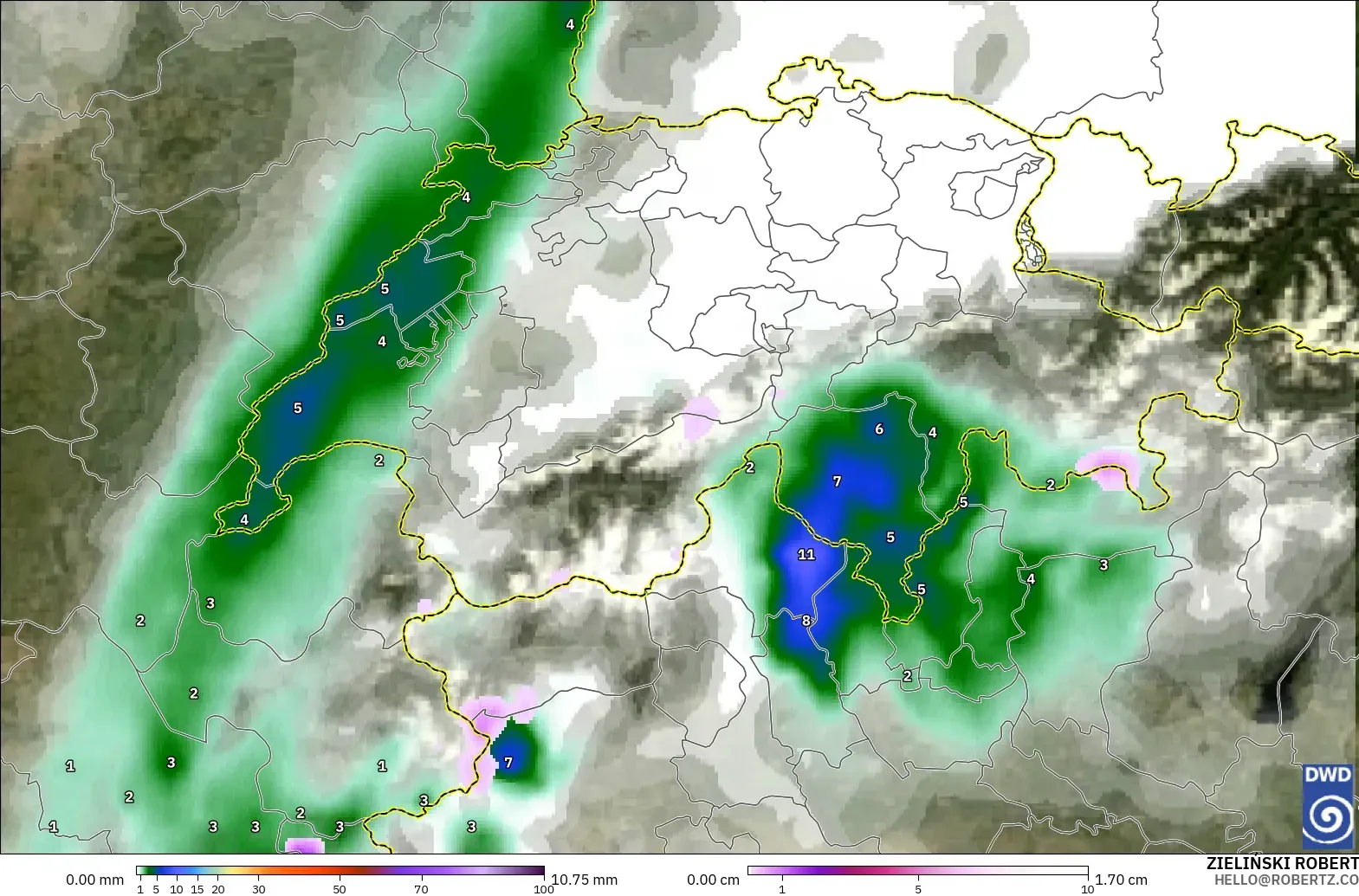 ICON モデル - スイス, 降水量、雲、気圧