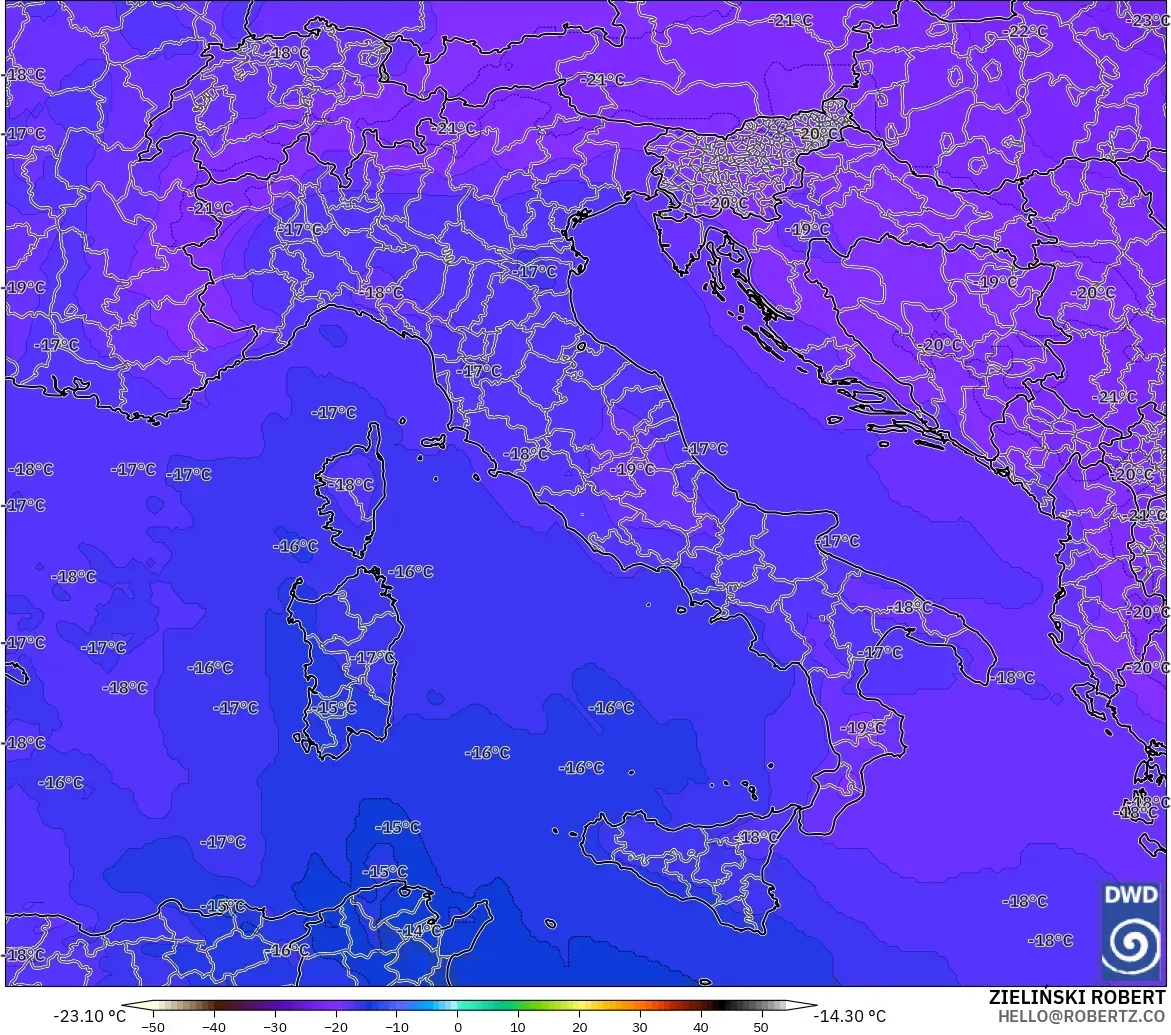 ICON モデル - イタリア, 気温（500hPa）