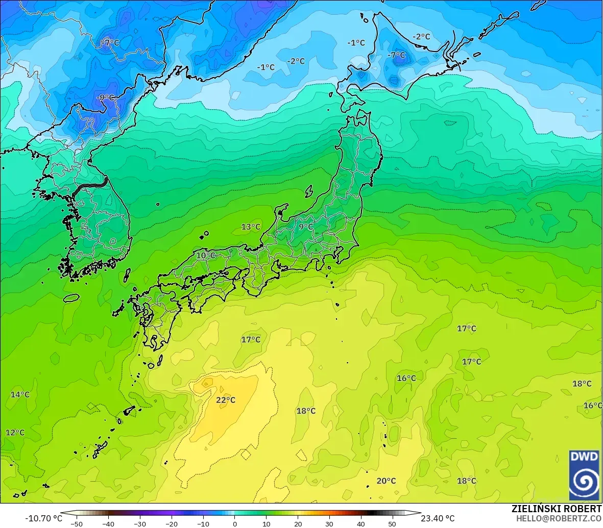 ICON モデル - 日本, 気温（850hPa）