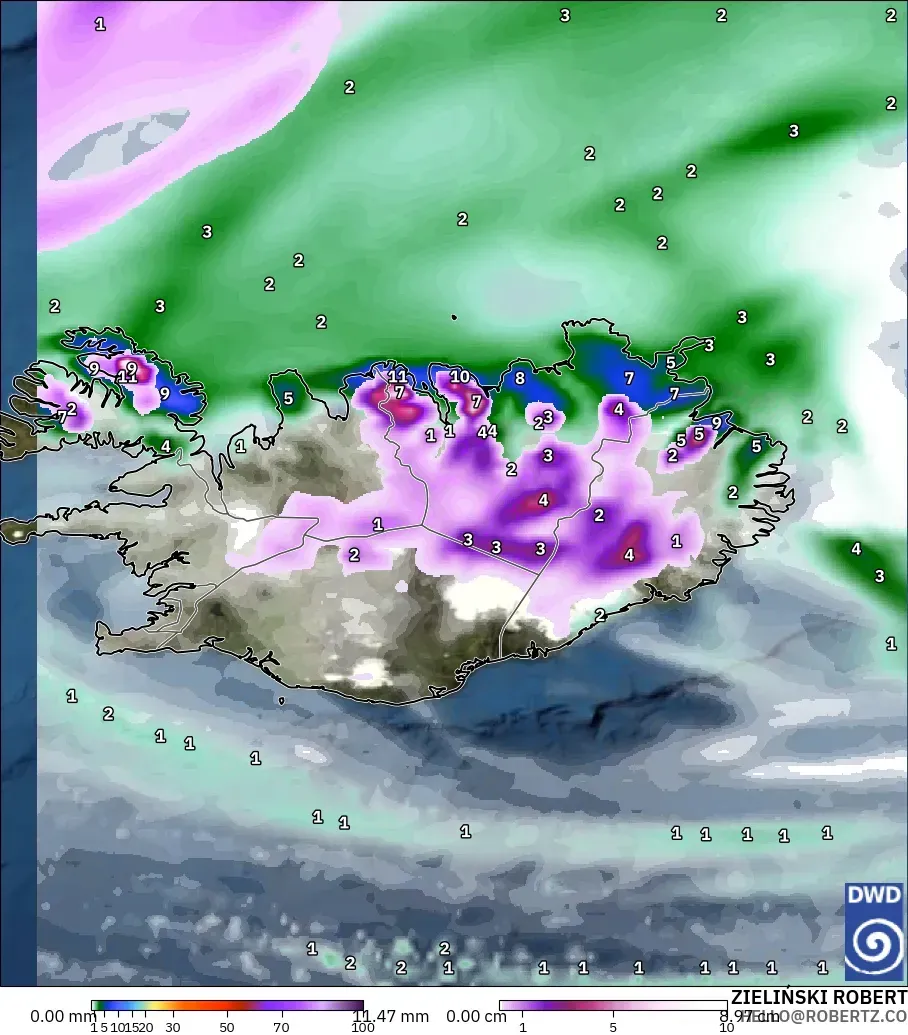 ICON モデル - アイスランド, 降水量、雲、気圧