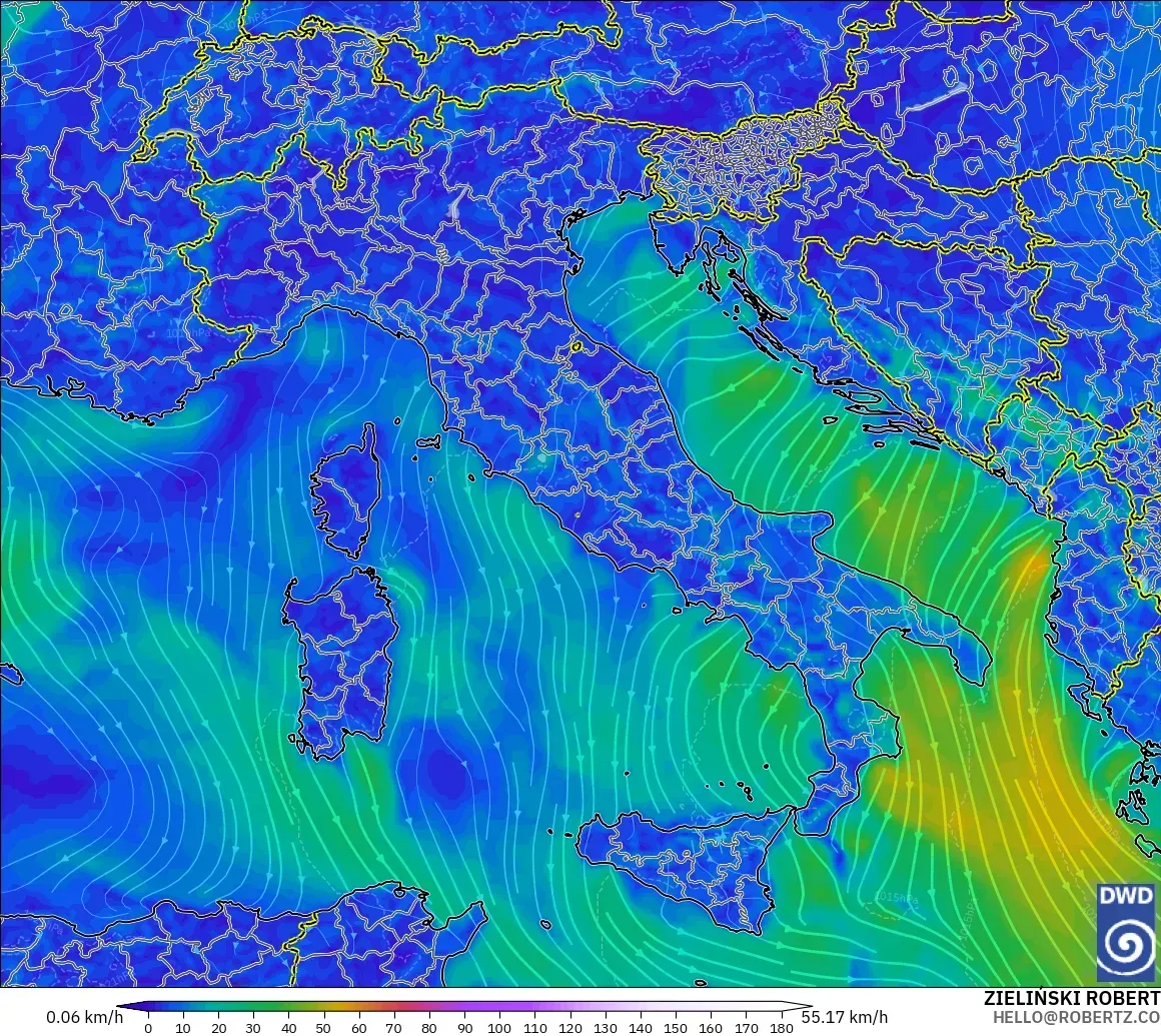 ICON モデル - イタリア, 風速（10m）