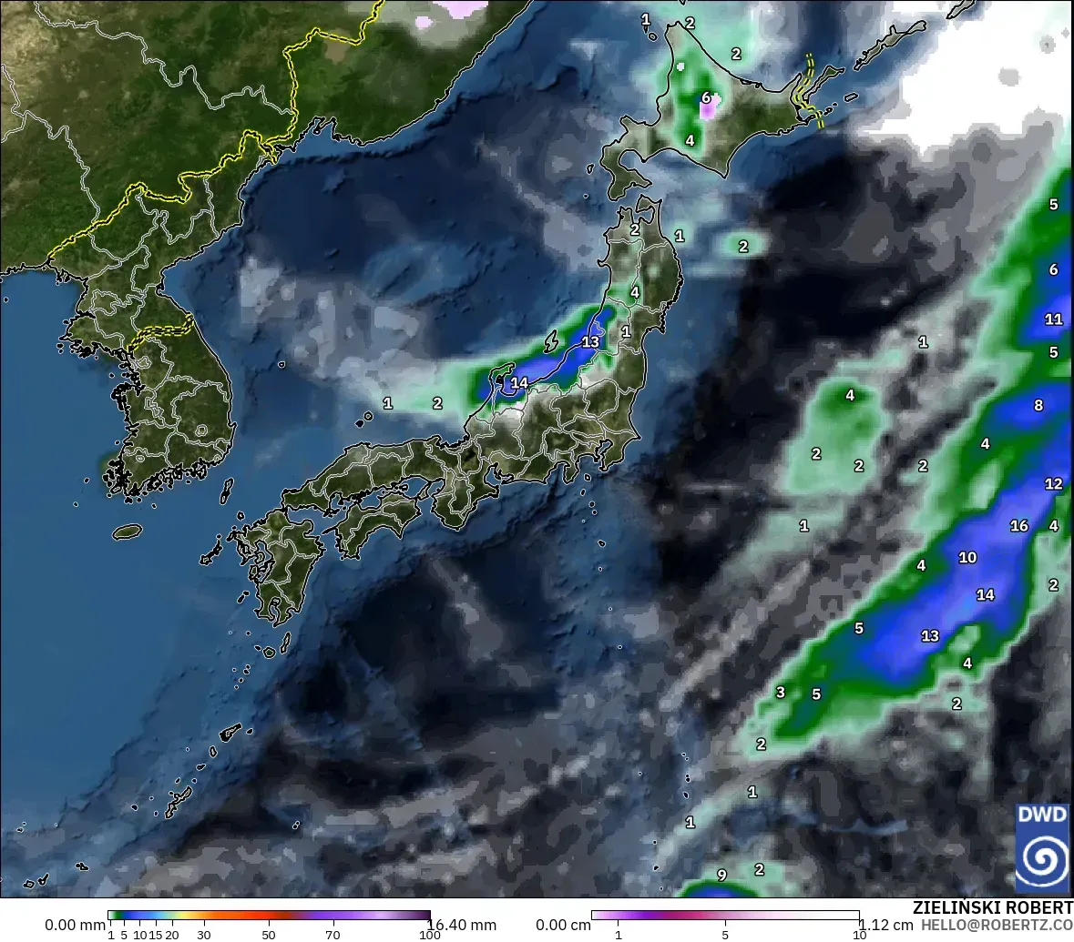 ICON モデル - 日本, 降水量、雲、気圧