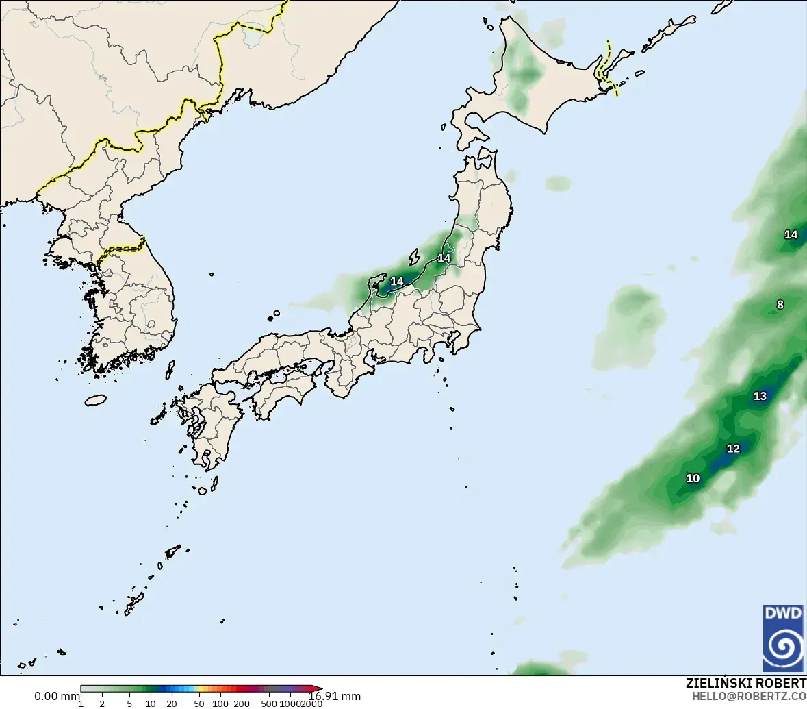 ICON モデル - 日本, 降水量の合計