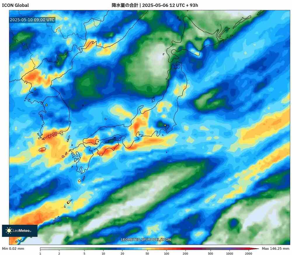 降水量の合計｜2025年5月10日(土) 午前9時UTC