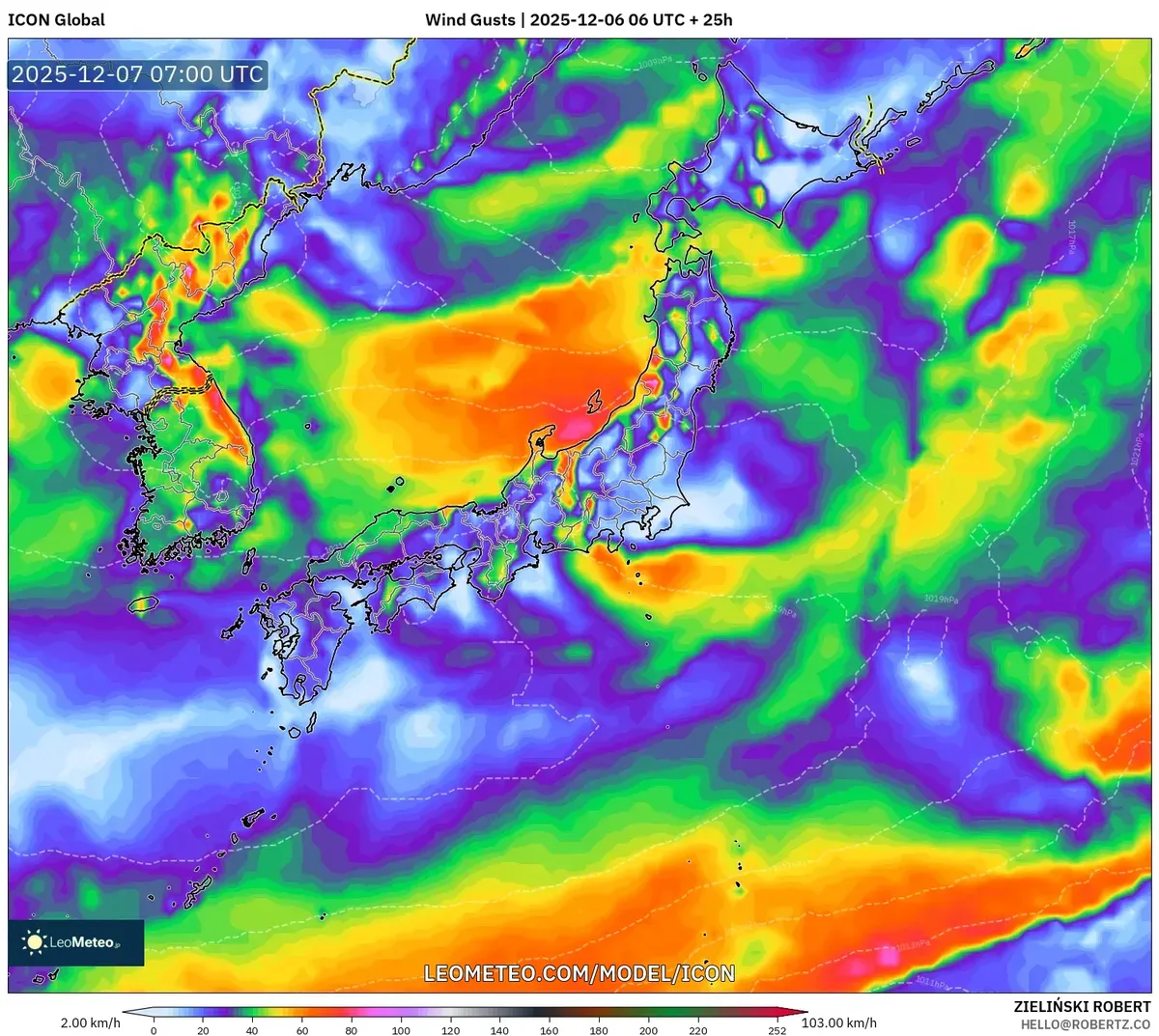 日本で吹く強風 – 2025年12月6日の100 km/h突風予報