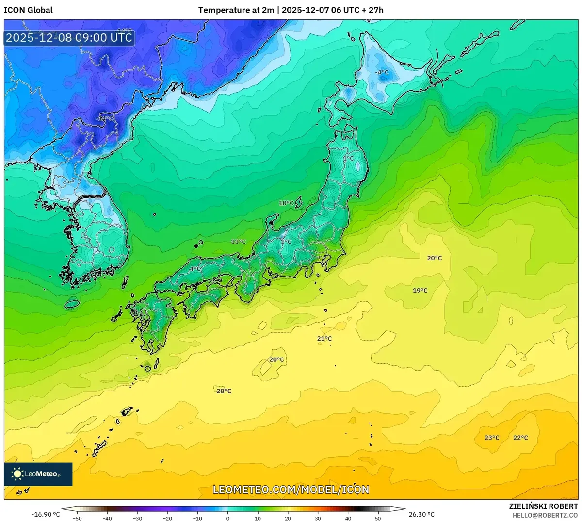日本の気温の上昇 – 2025-12-07