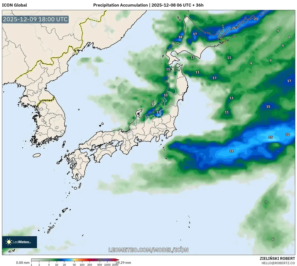 降水量予報図　2025-12-09 – 日本寒冷前線降水予報