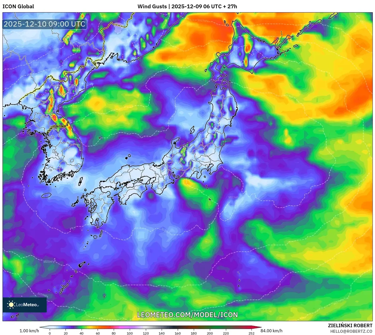 2025-12-09 日本の天気地図 –雨、雪＆風速90 km/h の予報