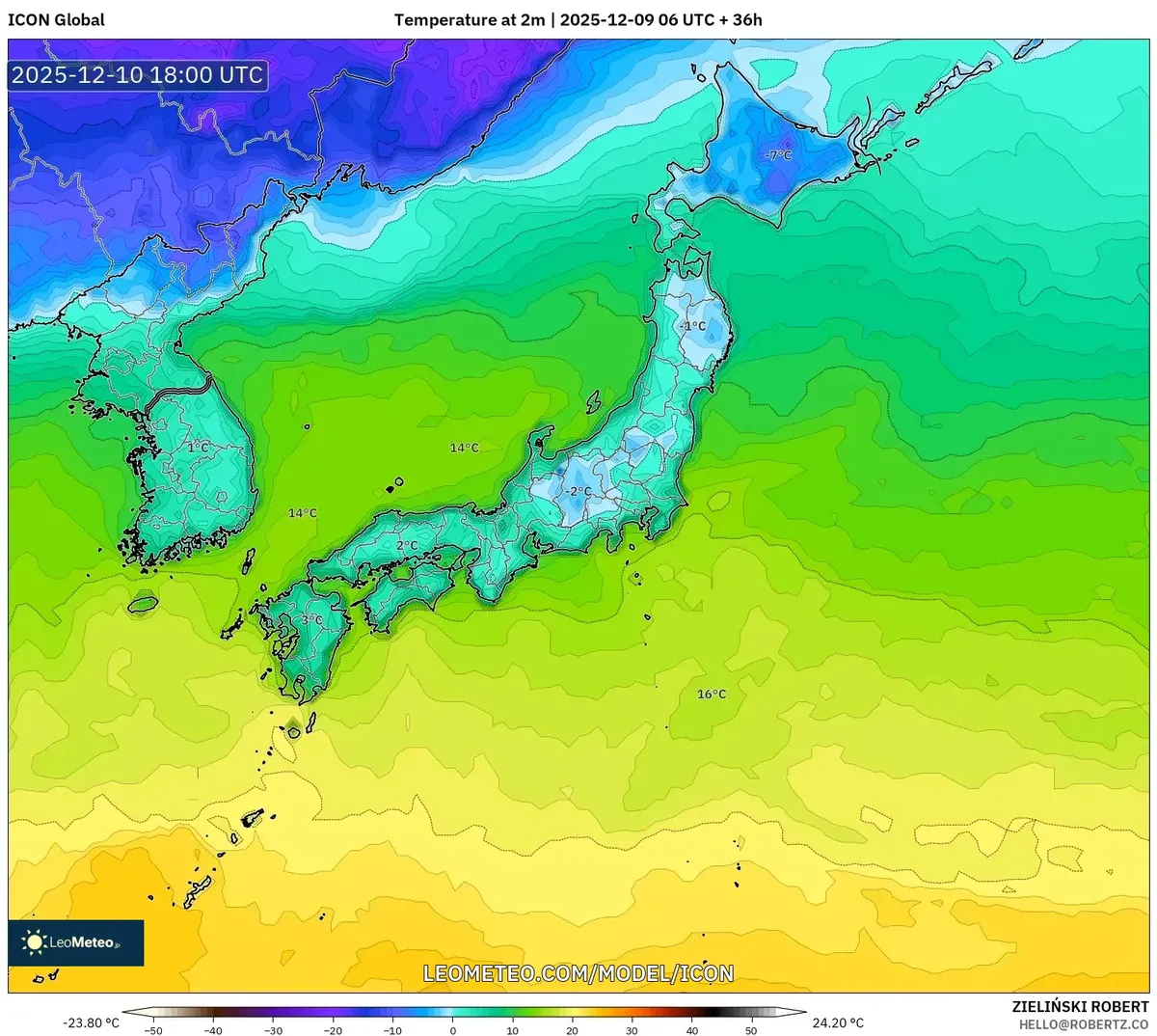 2025年12月9日 日本の気温
