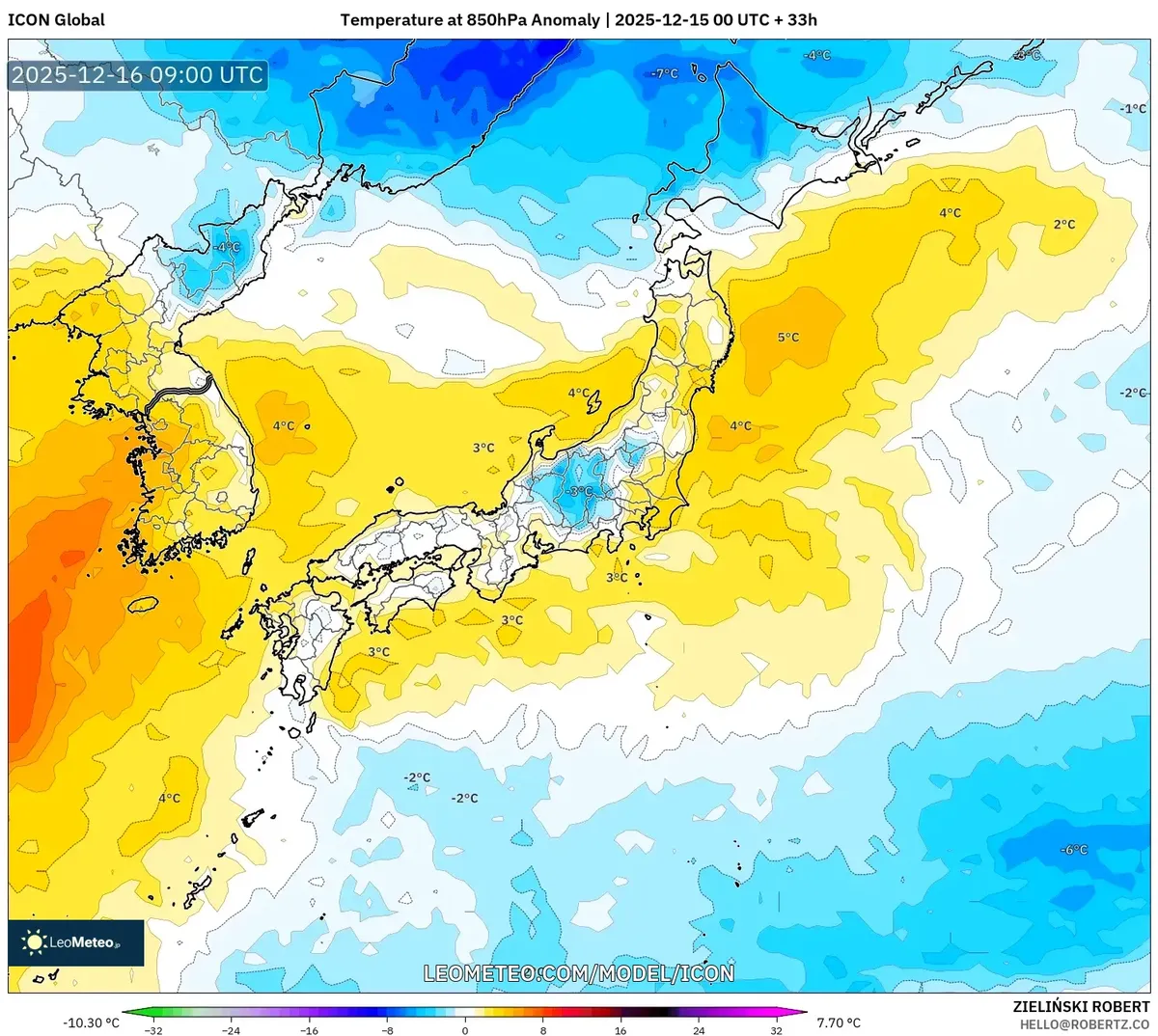 Temperature anomaly map for the region on Wednesday