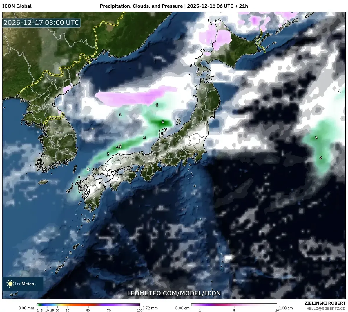 2025-12-16 日本の天気予報:大雨、雲量&強風