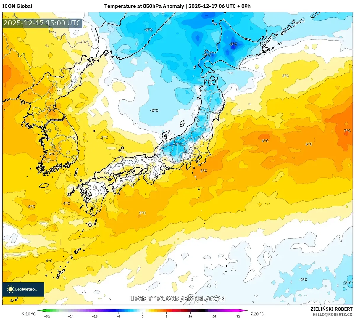 日本気温偏差地図　−　極寒予報　2025年12月17日 ｜ 全国の天気予報