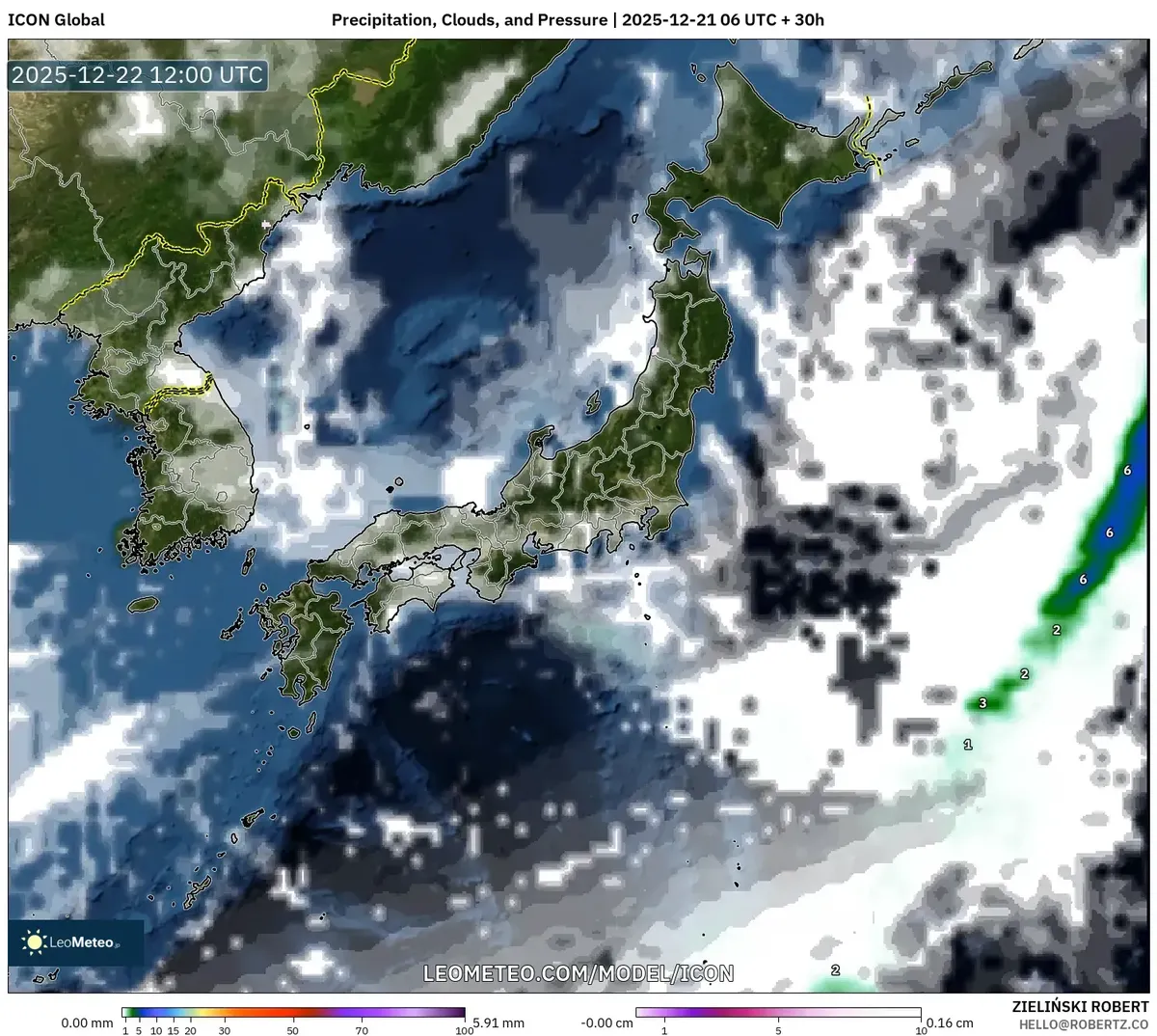 日本の東海岸で激しい雨と強風 − 2025年12月21日天気図