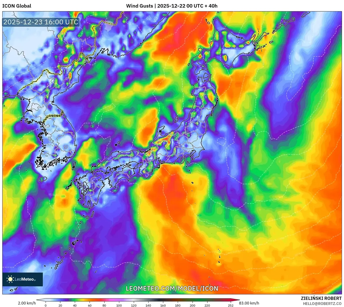 2025年12月24日 日本の気象モデル:激しい雨、雪および暴風が予想される
