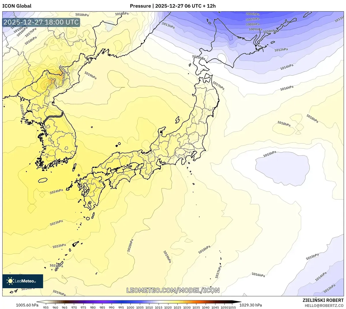 12月28日、日本上空に高気圧が支配する