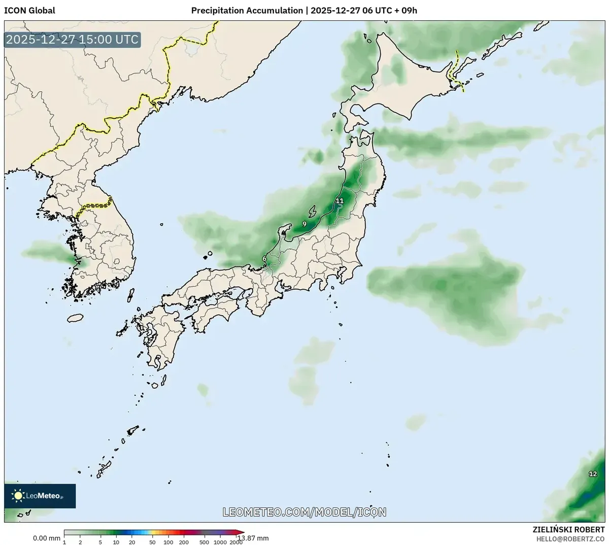 12月28日2025年の日本の早朝降水量予報