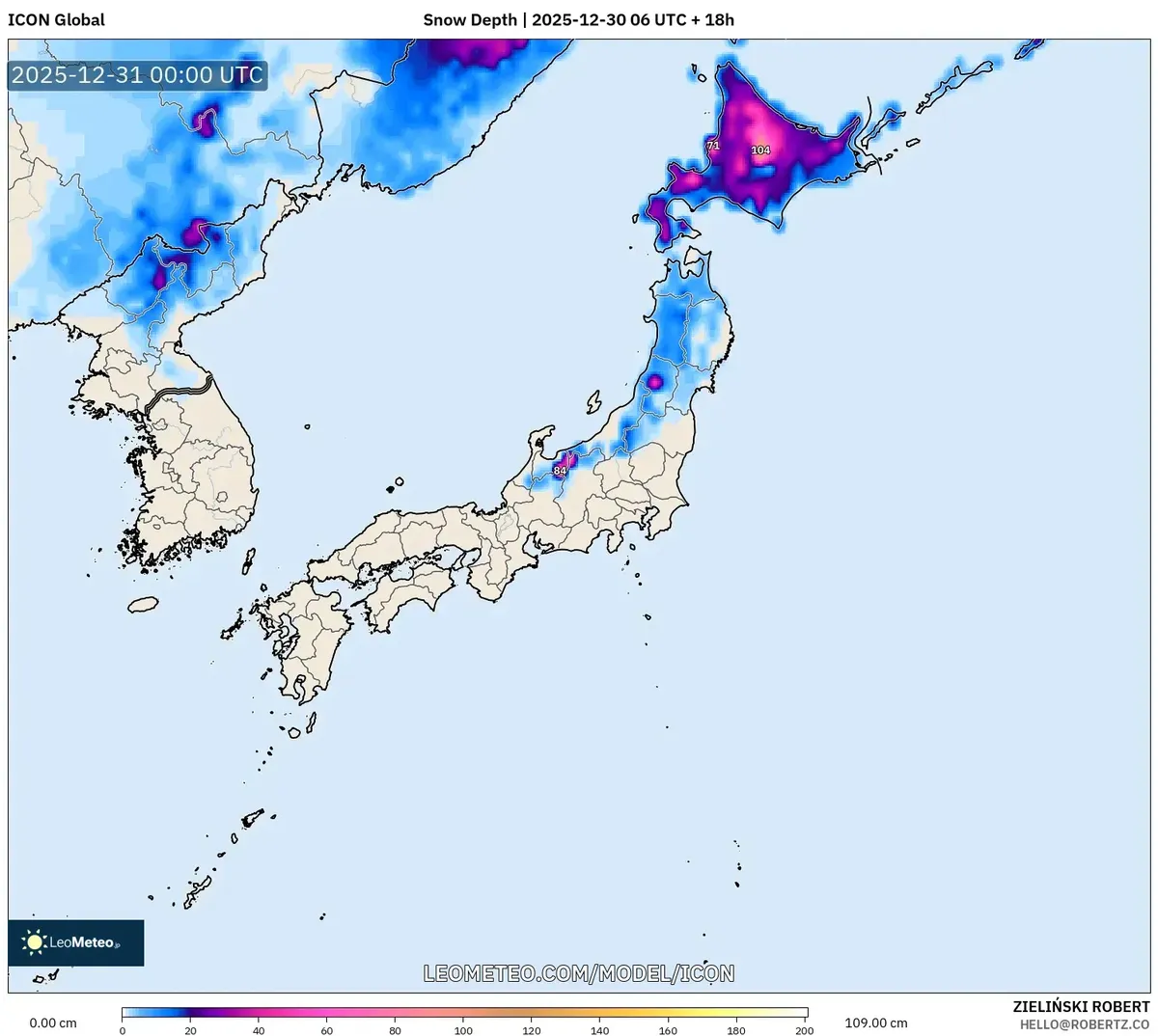 12月31日、北日本に大雪が降る
