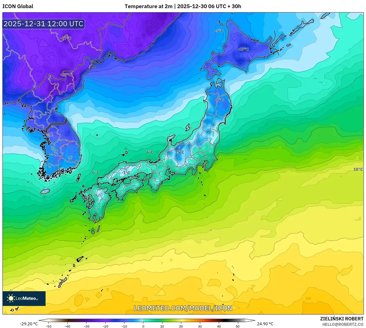 12月31日、2025年の日本での昼間温度がピークに達する。