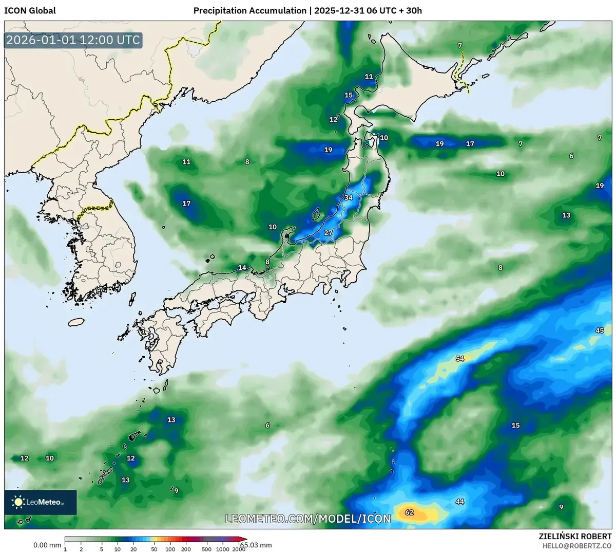 Precipitation Accumulating in Okinawa on Jan 1, 2026