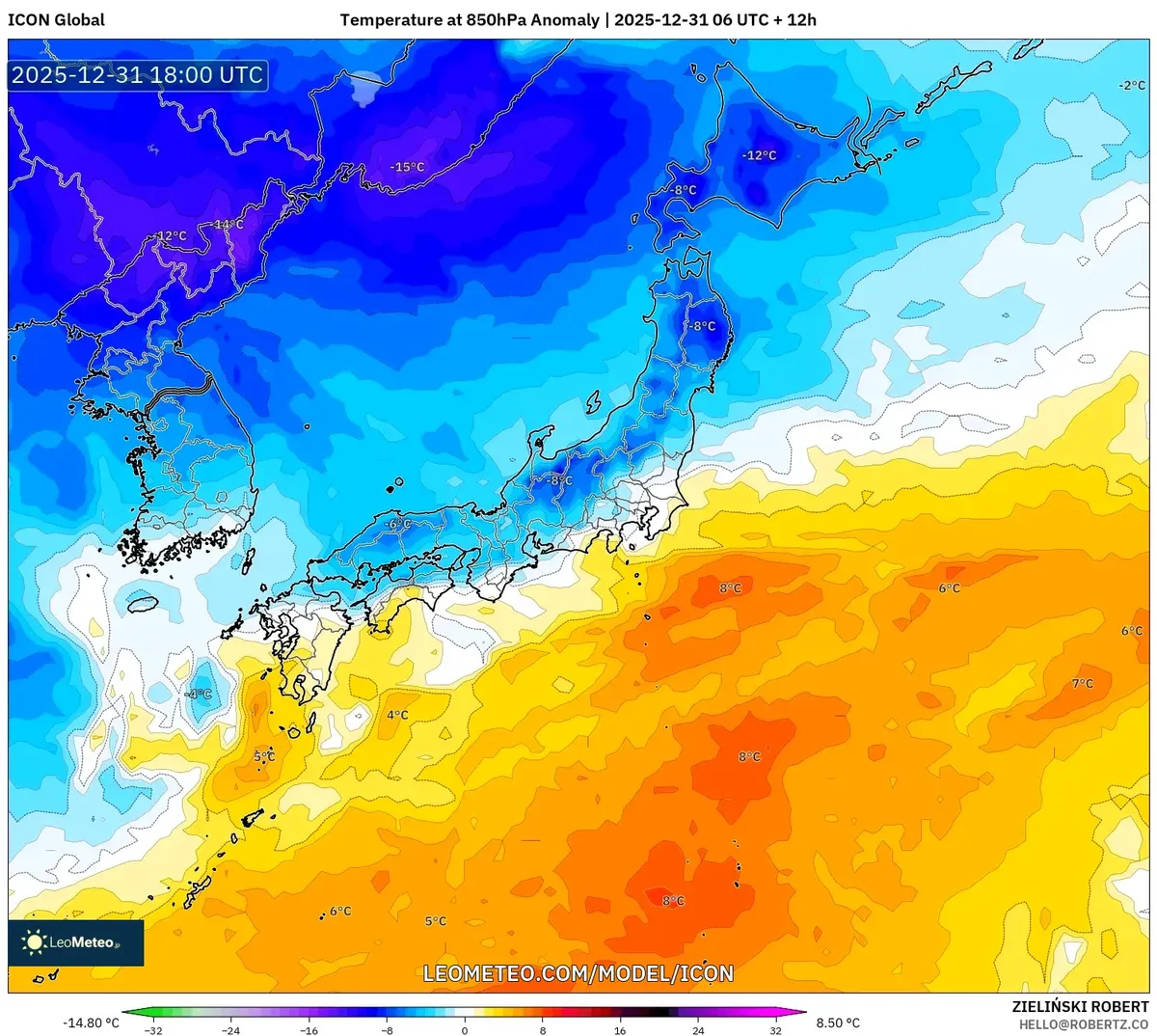 Temperature Anomalies Across Japan on Jan 1, 2026