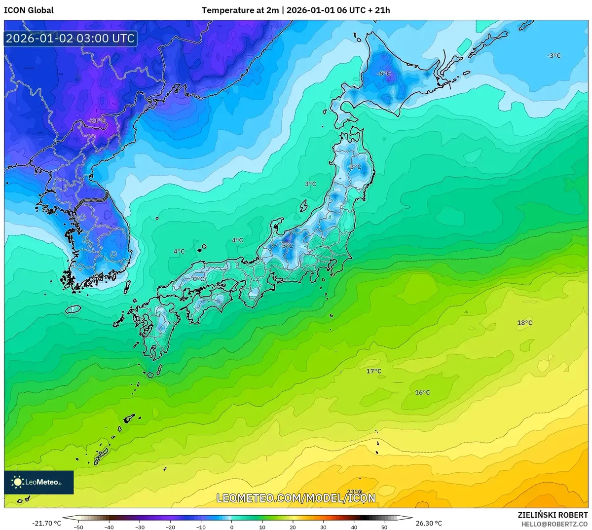2026年1月2日の日本中部地方の最高気温