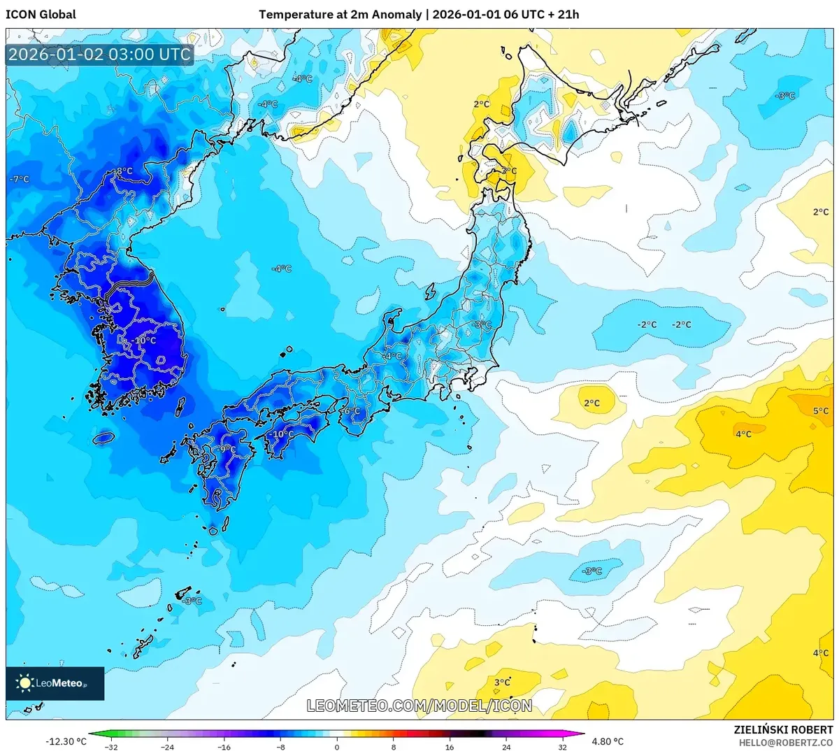 1月2日、2026年の寒さを示す気温の異常