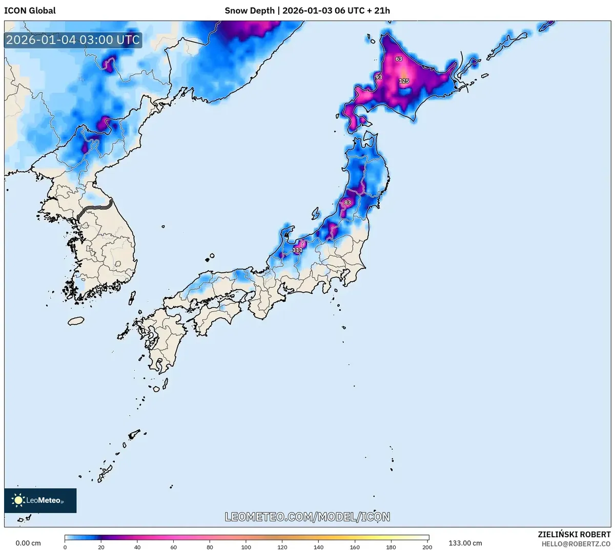 北海道で1月4日に大量の雪が予想される
