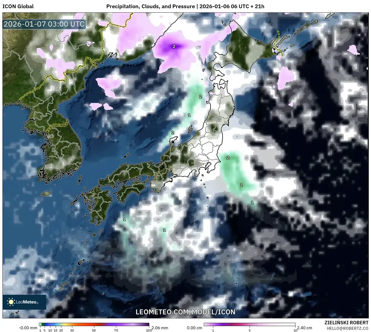 日本の雲量 2026年1月7日