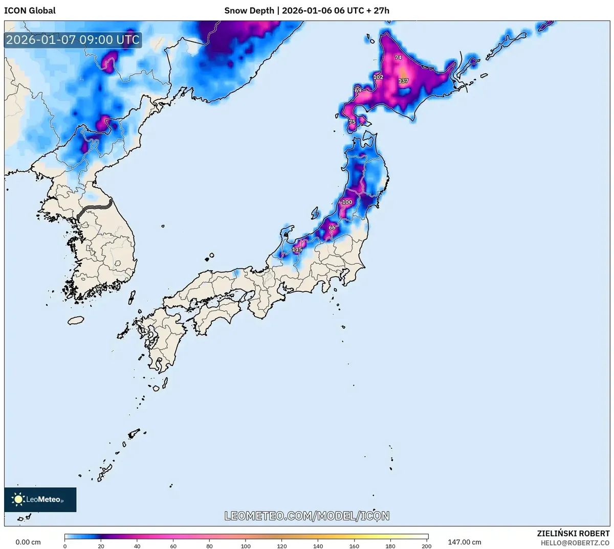 1月7日、札幌の積雪深さ