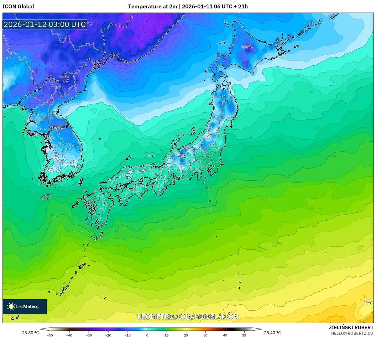 2026年1月12日の日中にかけての本州中部の気温上昇