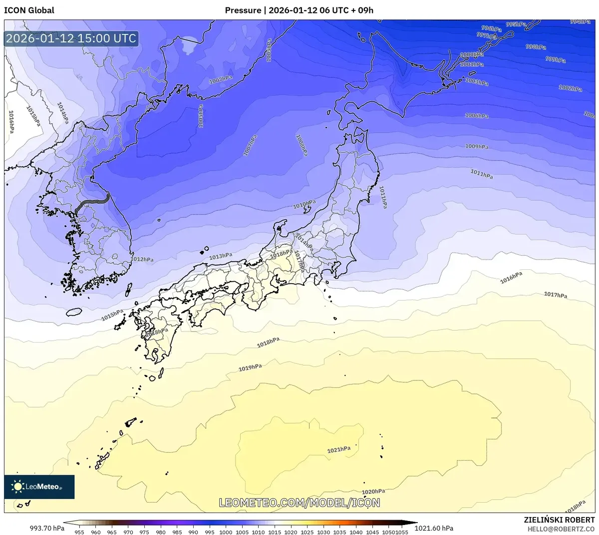日本海の低気圧系 2026年1月13日