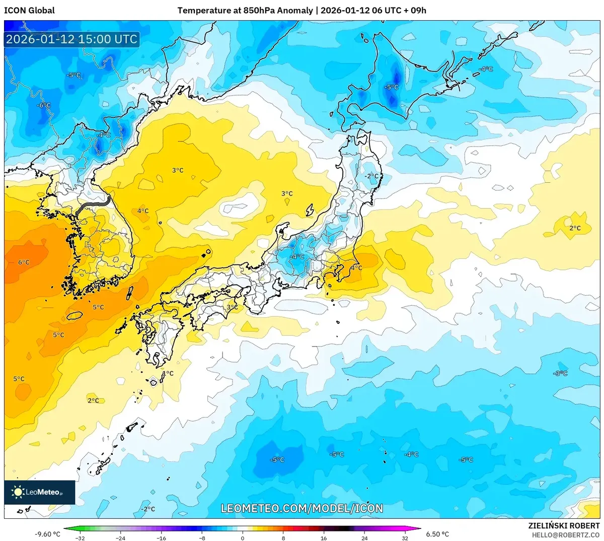 北日本に強い寒冷気団異常が現れる1月13日、2026年