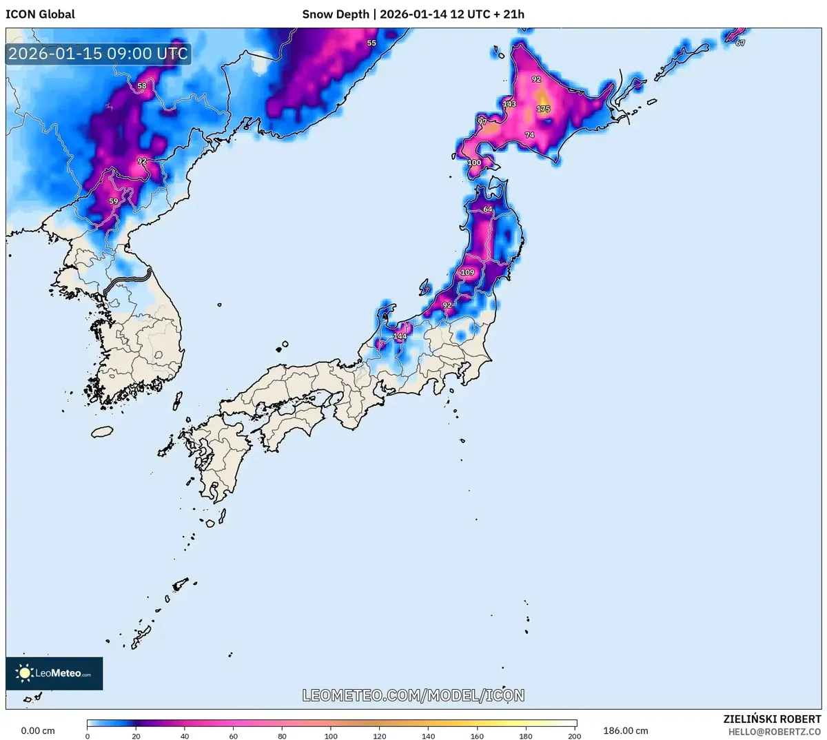 2026年1月15日の北日本を覆う強い寒気
