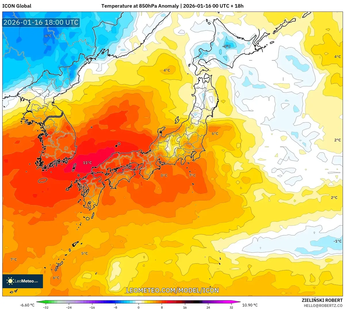 1月17日土曜日の気温偏差予報