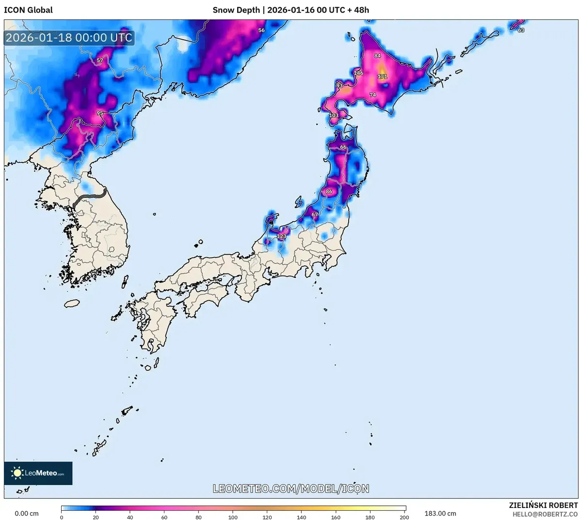 1月18日日の積雪予報